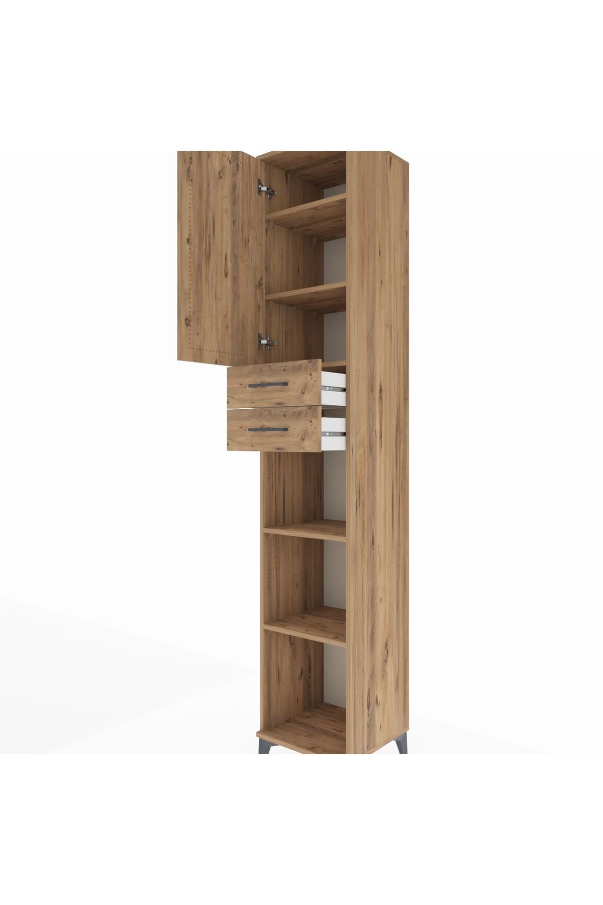 Hyperion Dolap 5 Raflı 2 Çekmeceli Tek Kapaklı 44x44x243 Çam-Çam