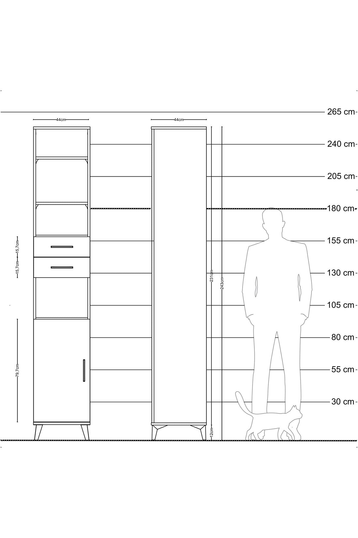 Hyperion Dolap 5 Raflı 2 Çekmeceli Tek Kapaklı 44x44x243 - S64M138V3B