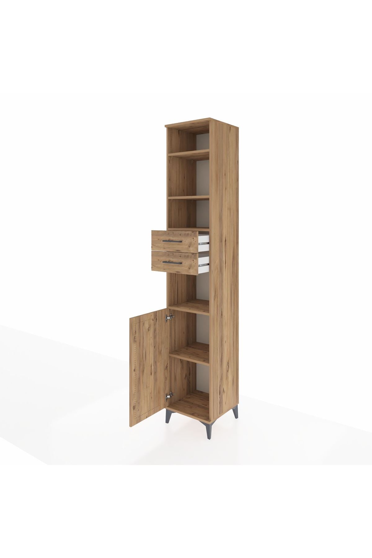 Hyperion Dolap 5 Raflı 2 Çekmeceli Tek Kapaklı 44x44x243 Çam-Çam