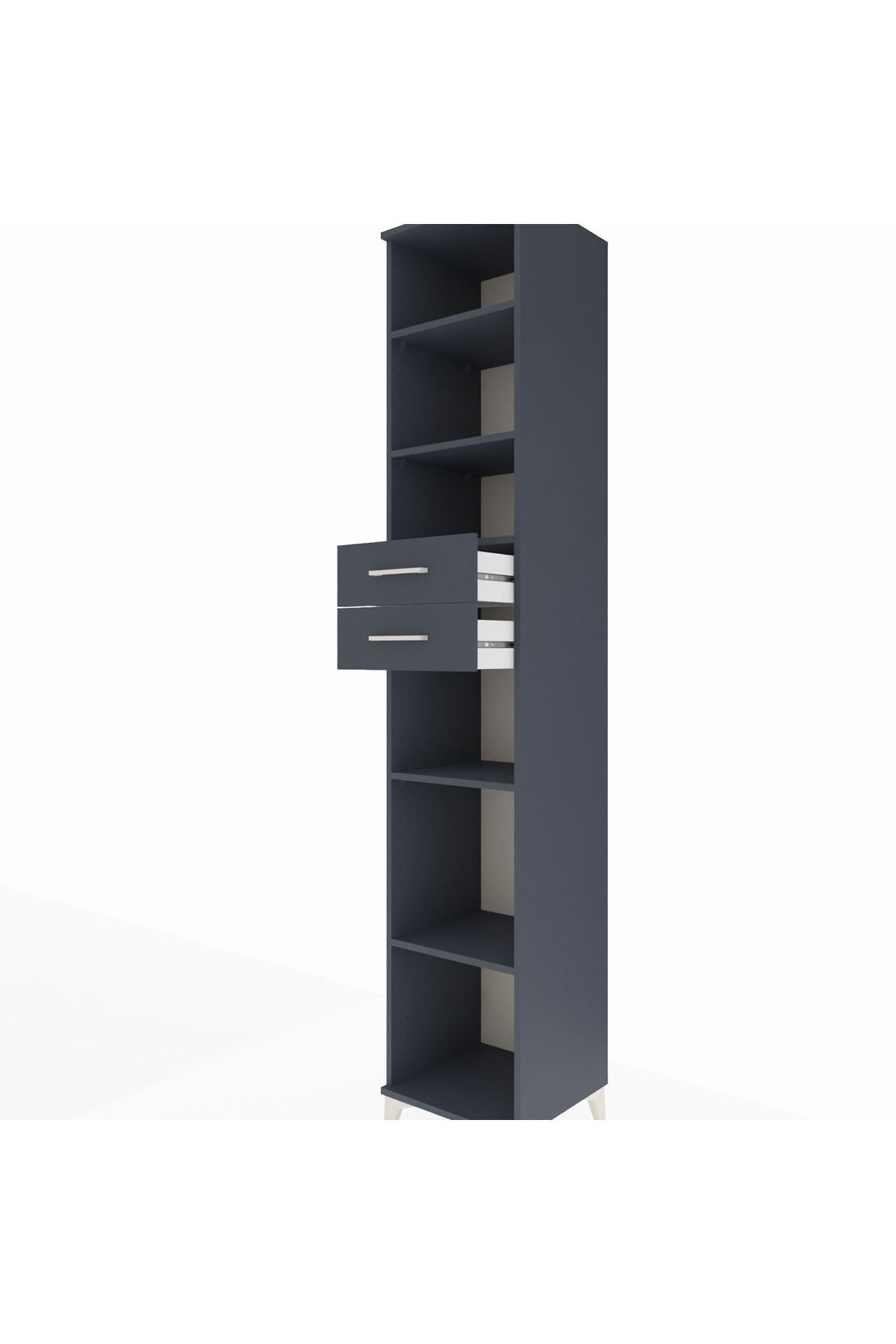 Hyperion Dolap 5 Raflı 2 Çekmeceli 44x44x243 Antrasit-Antrasit