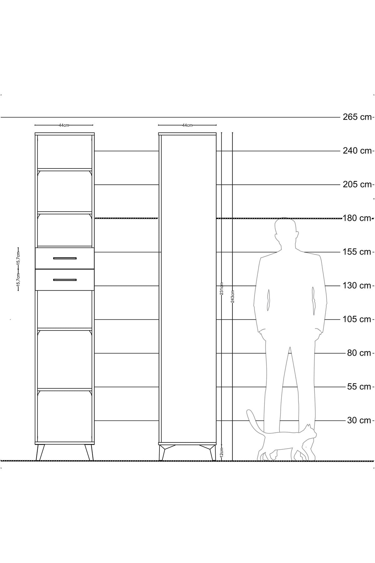 Hyperion Dolap 5 Raflı 2 Çekmeceli 44x44x243 Çam-Aytaşı