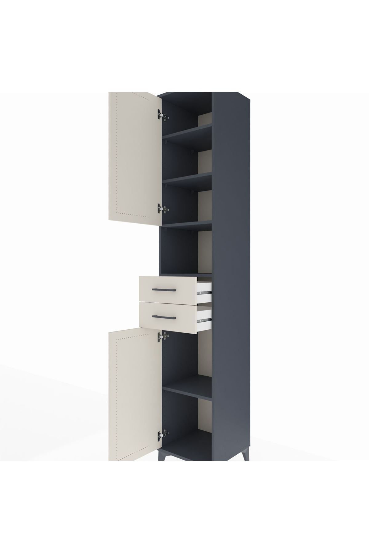 Hyperion Dolap 5 Raflı 2 Çekmeceli 2 Kapaklı 44x44x243 Antrasit-Aytaşı