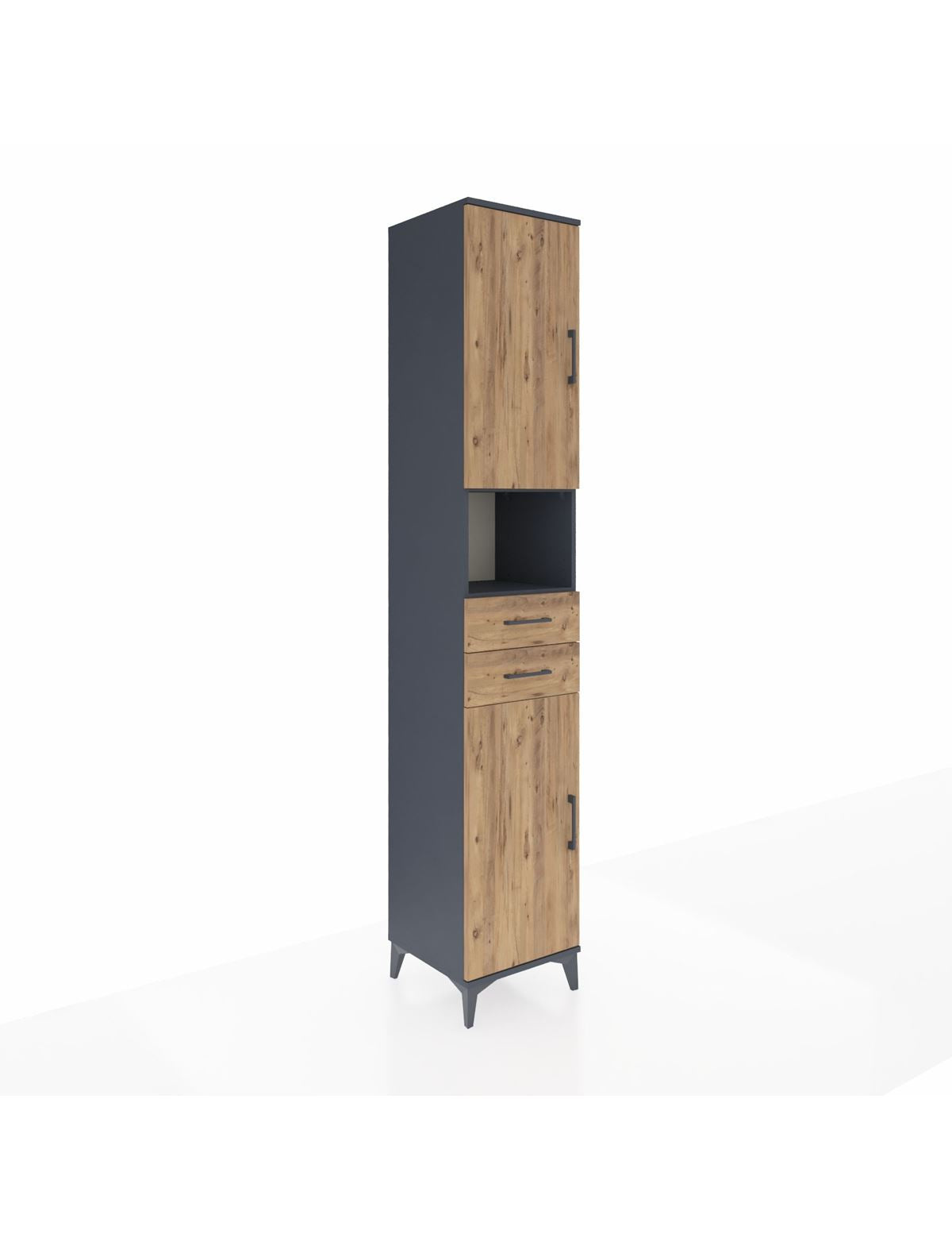 Hyperion Dolap 5 Raflı 2 Çekmeceli 2 Kapaklı 44x44x243 Antrasit-Çam