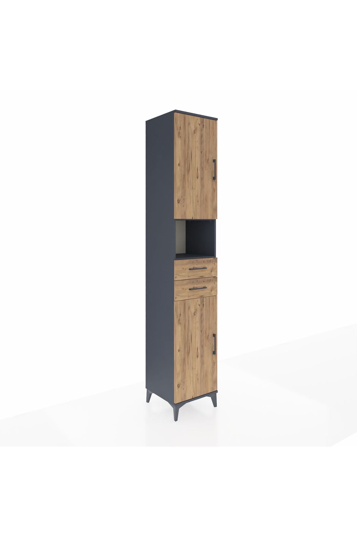 Hyperion Dolap 5 Raflı 2 Çekmeceli 2 Kapaklı 44x44x243 Antrasit-Çam