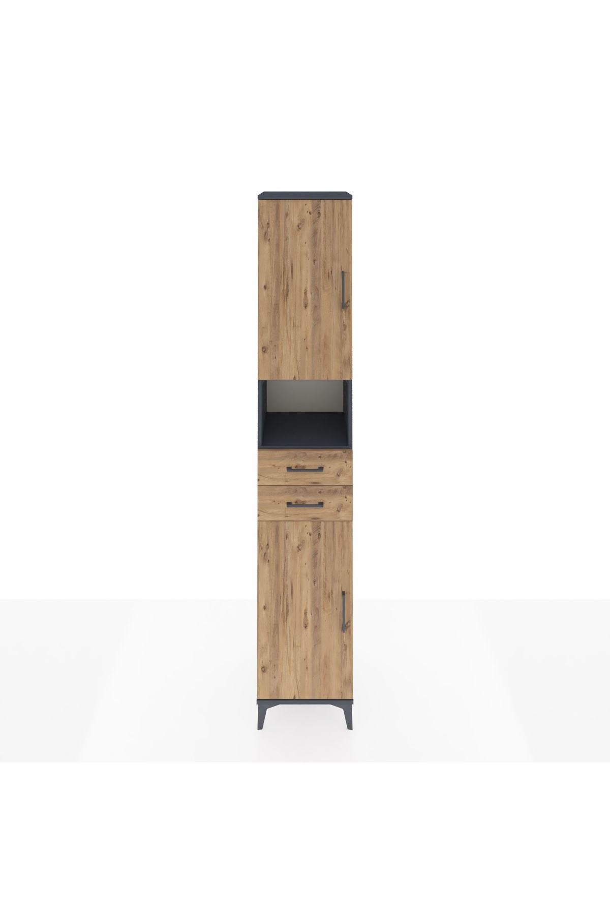 Hyperion Dolap 5 Raflı 2 Çekmeceli 2 Kapaklı 44x44x243 Antrasit-Çam