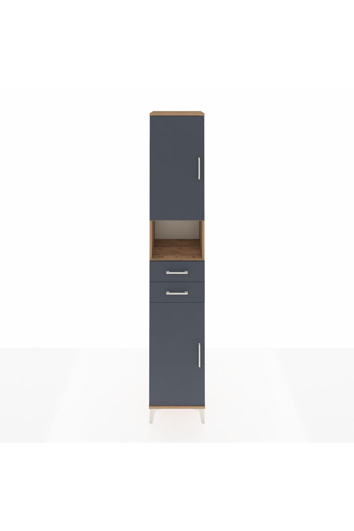 Hyperion Dolap 5 Raflı 2 Çekmeceli 2 Kapaklı 44x44x243 Çam-Antrasit