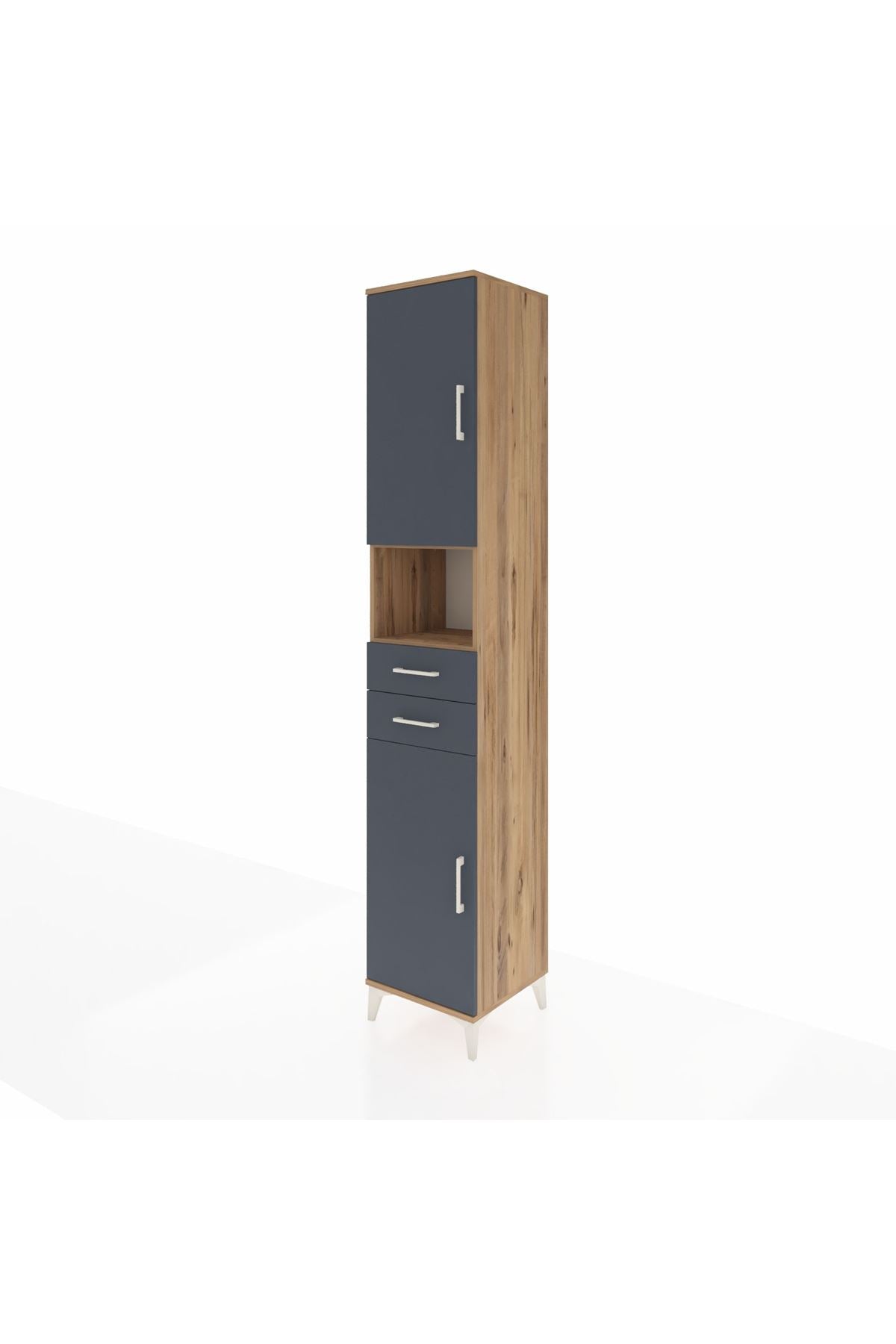 Hyperion Dolap 5 Raflı 2 Çekmeceli 2 Kapaklı 44x44x243 Çam-Antrasit