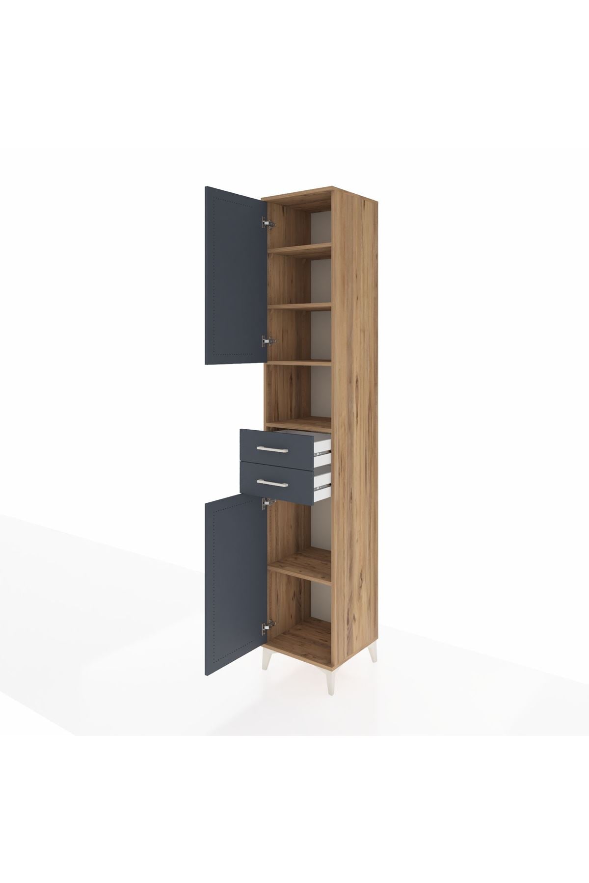 Hyperion Dolap 5 Raflı 2 Çekmeceli 2 Kapaklı 44x44x243 Çam-Antrasit