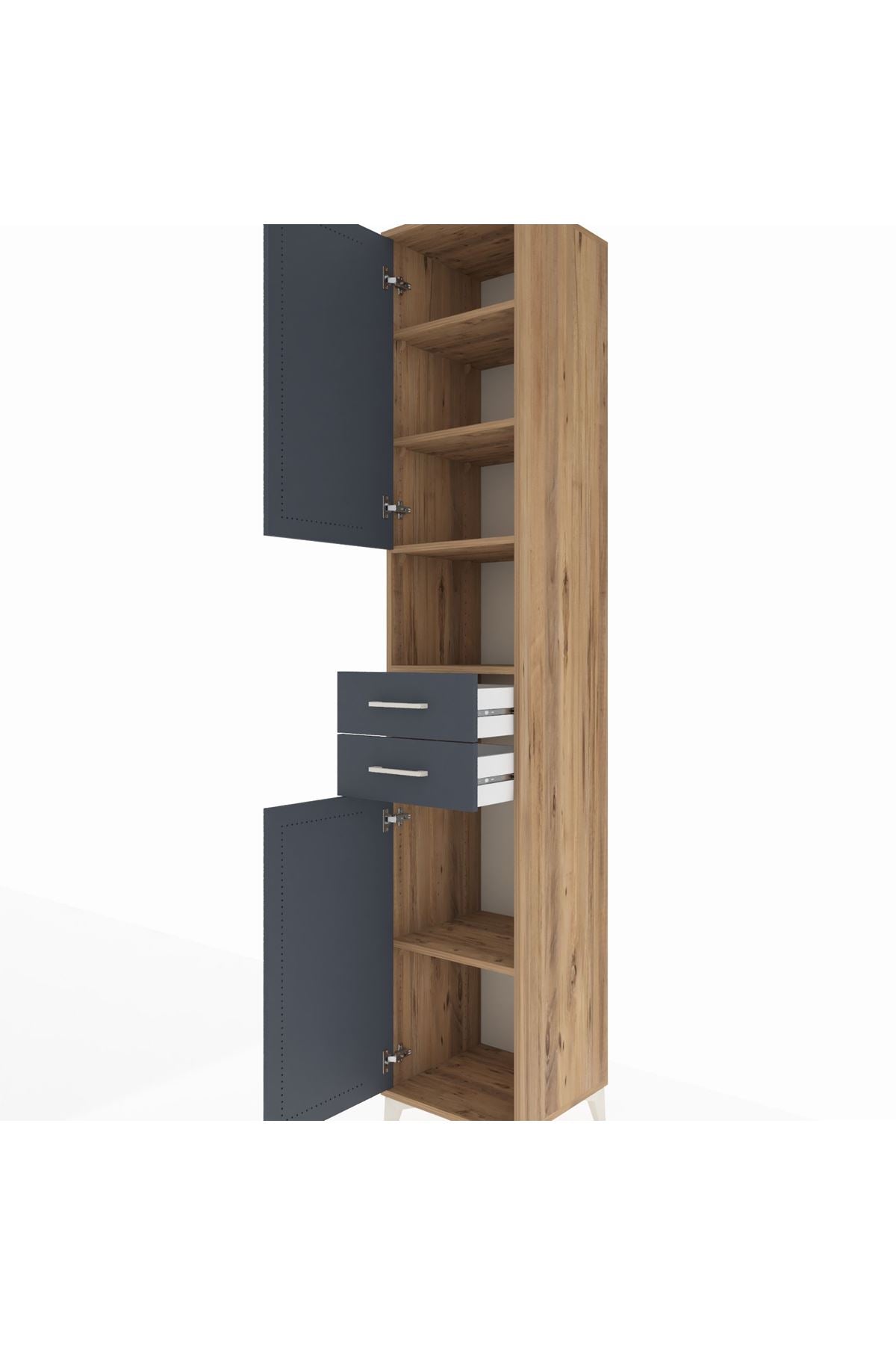 Hyperion Dolap 5 Raflı 2 Çekmeceli 2 Kapaklı 44x44x243 Çam-Antrasit