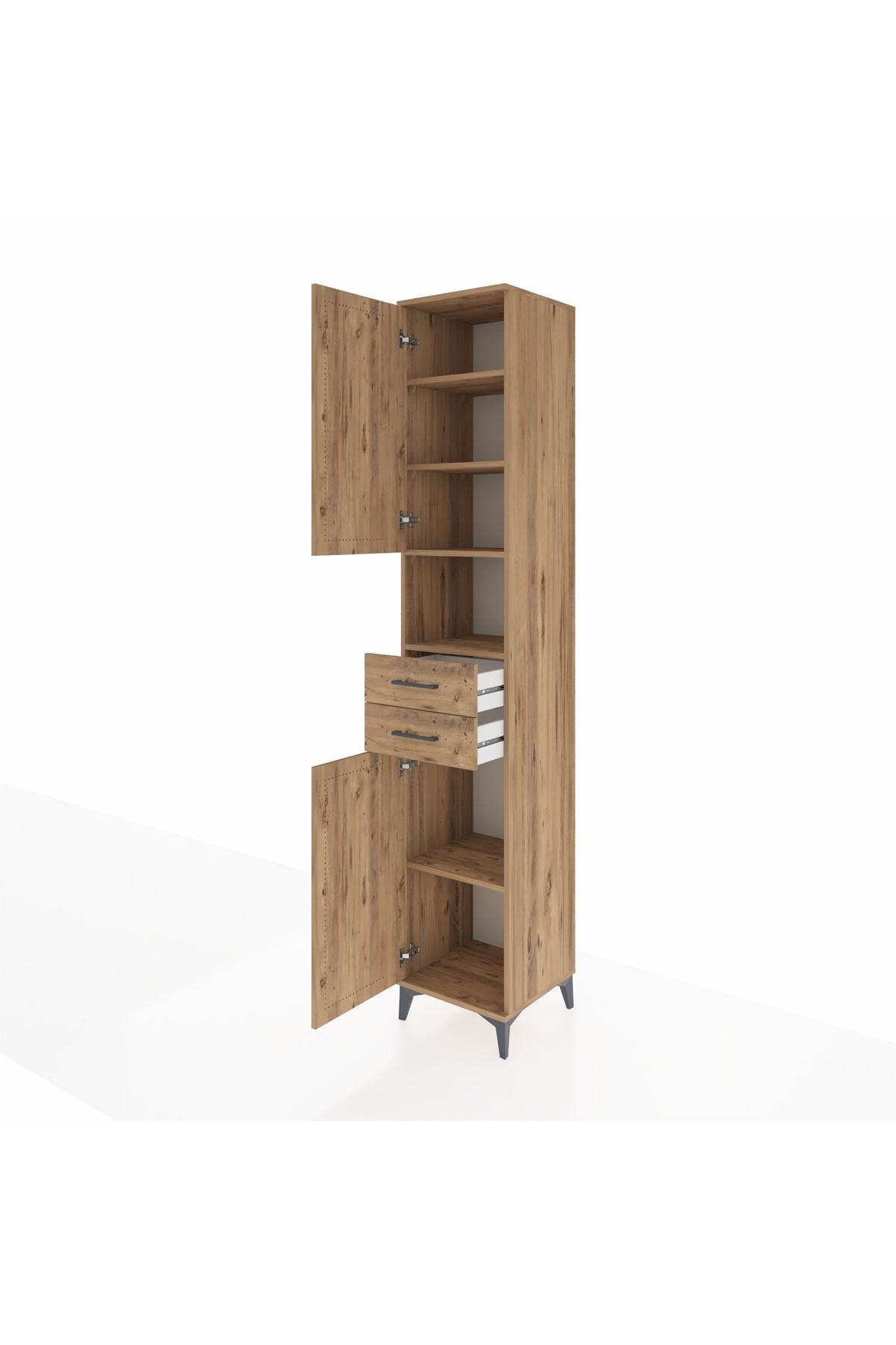 Hyperion Dolap 5 Raflı 2 Çekmeceli 2 Kapaklı 44x44x243 Çam-Çam