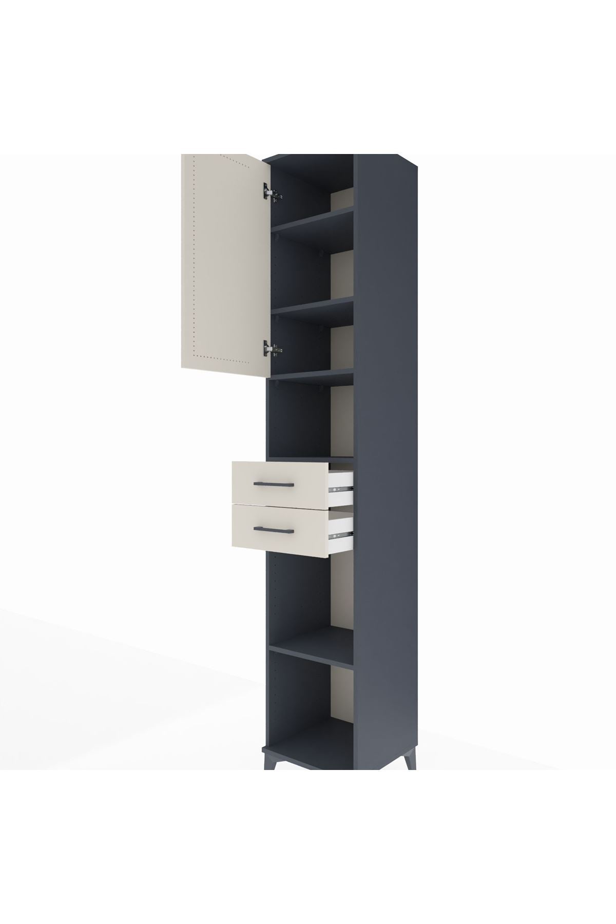 Hyperion Dolap 5 Raflı 2 Çekmeceli Tek Kapaklı 44x44x243 Antrasit-Aytaşı