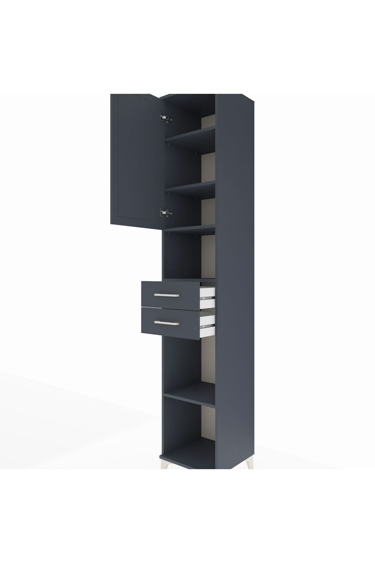 Hyperion Dolap 5 Raflı 2 Çekmeceli Tek Kapaklı 44x44x243 Antrasit-Antrasit