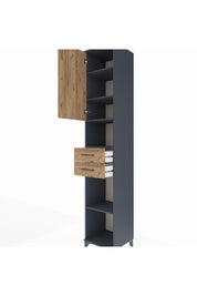 Hyperion Dolap 5 Raflı 2 Çekmeceli Tek Kapaklı 44x44x243 Antrasit-Çam