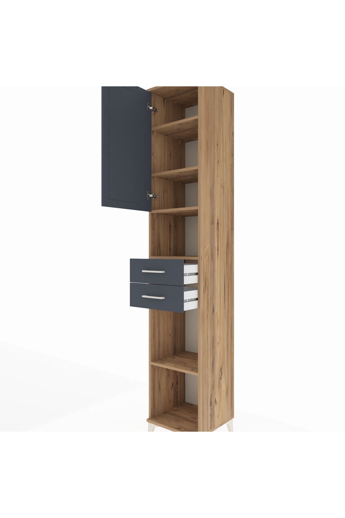 Hyperion Dolap 5 Raflı 2 Çekmeceli Tek Kapaklı 44x44x243 Çam-Antrasit