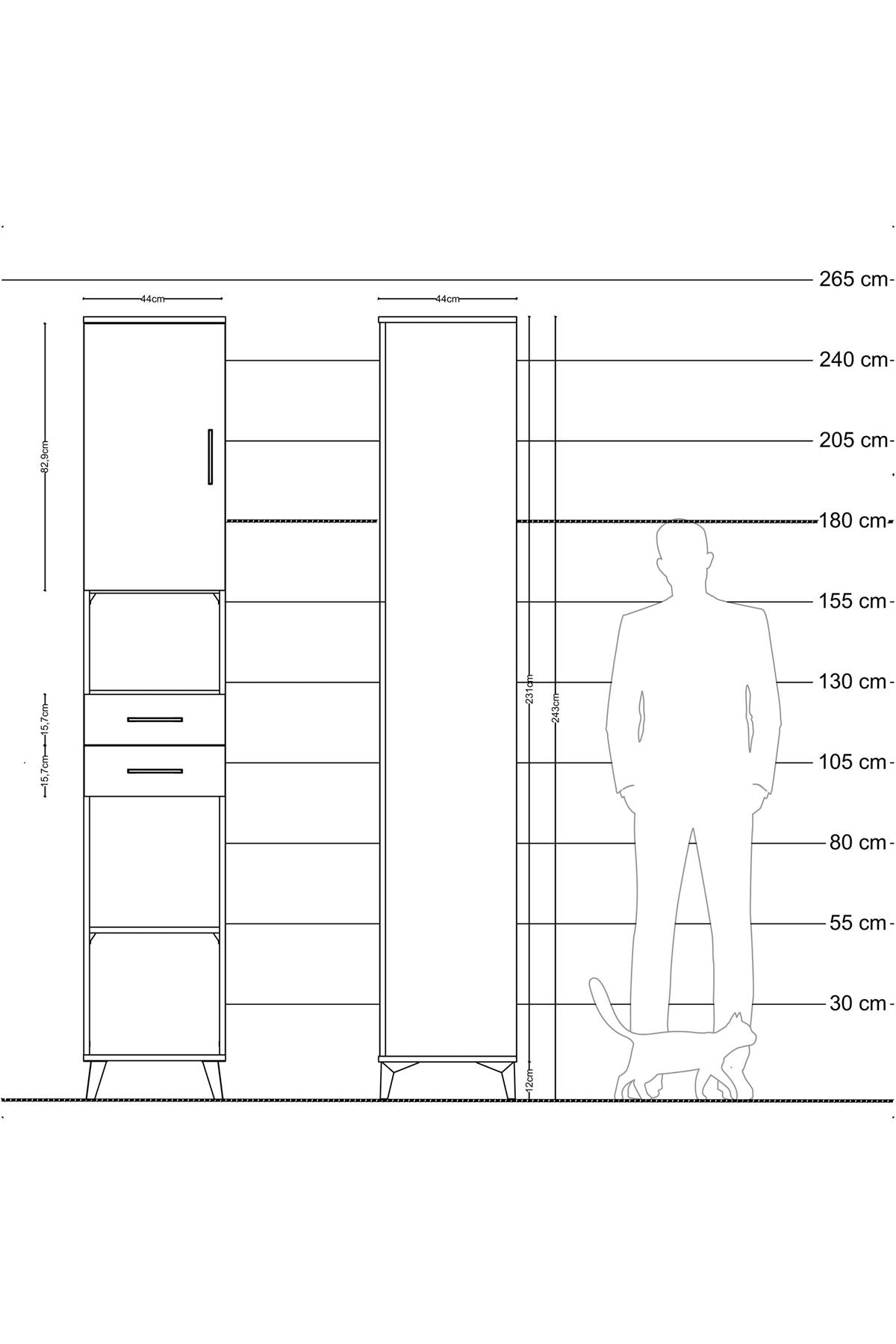 Hyperion Dolap 5 Raflı 2 Çekmeceli Tek Kapaklı 44x44x243 Çam-Çam