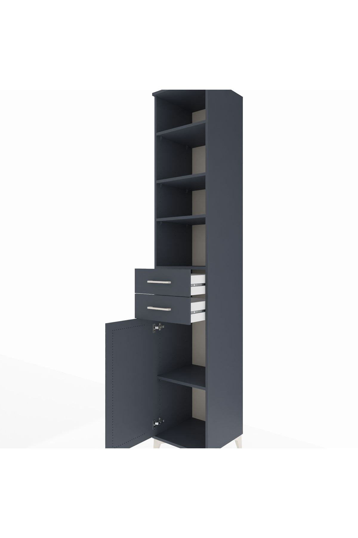 Hyperion Dolap 5 Raflı 2 Çekmeceli Tek Kapaklı 44x44x243 Antrasit-Antrasit