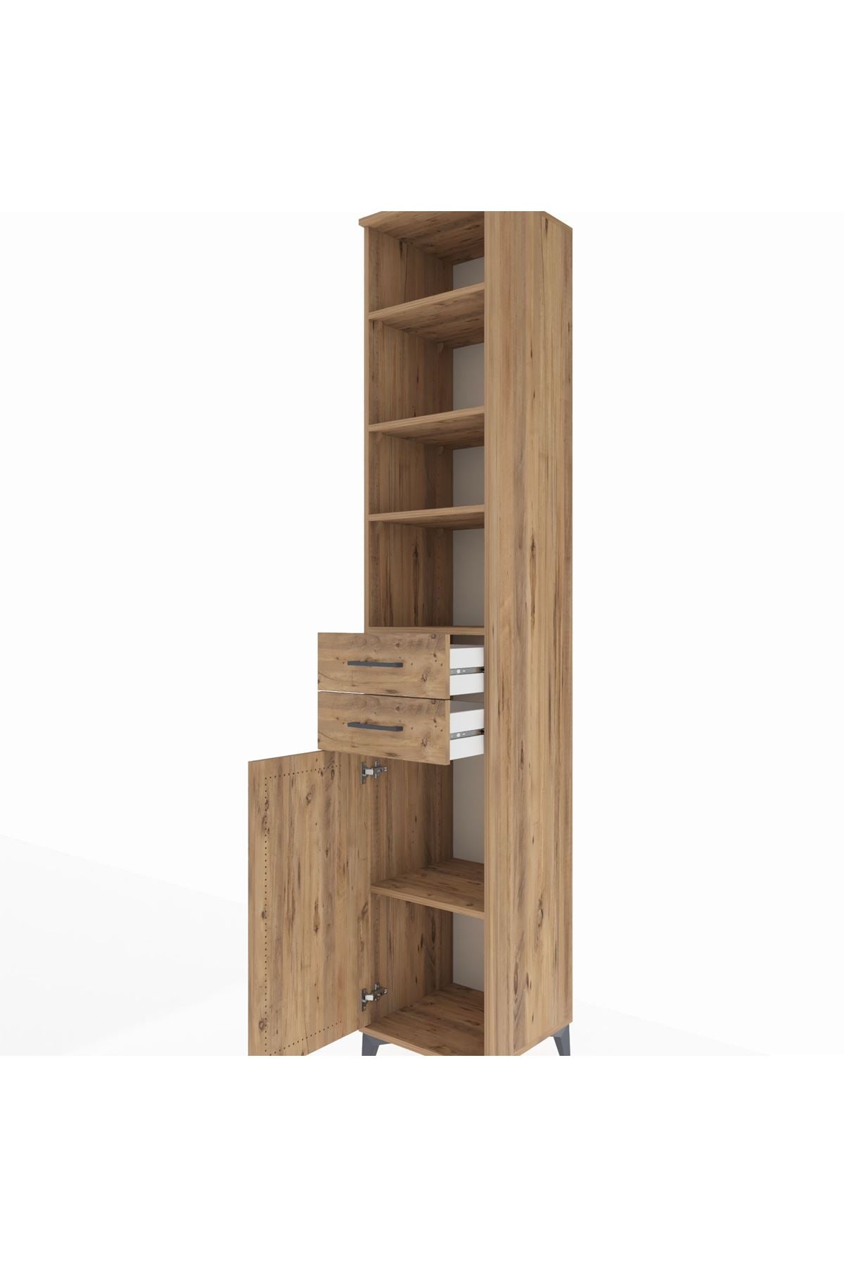 Hyperion Dolap 5 Raflı 2 Çekmeceli Tek Kapaklı 44x44x243 Çam-Çam