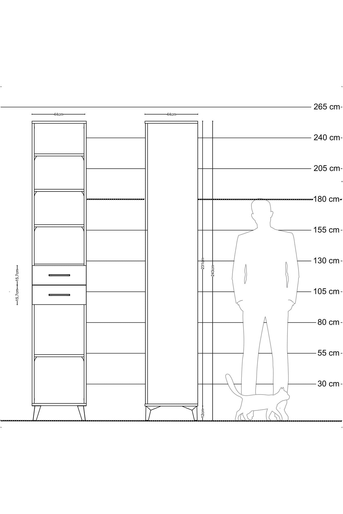 Hyperion Dolap 5 Raflı 2 Çekmeceli 44x44x243 Antrasit-Antrasit