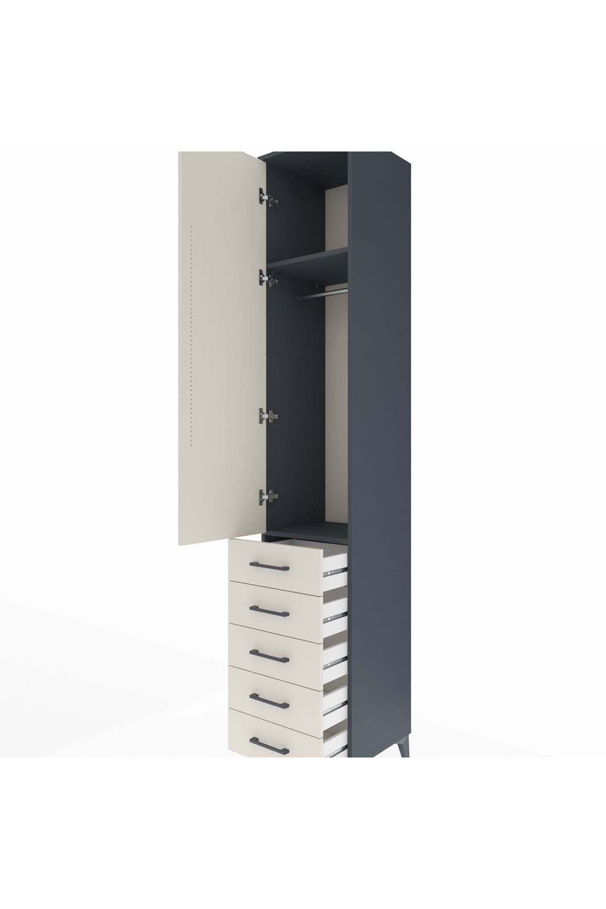 Hyperion Dolap 2 Raflı 5 Çekmeceli Tek Askılı 44x44x243 Antrasit-Aytaşı