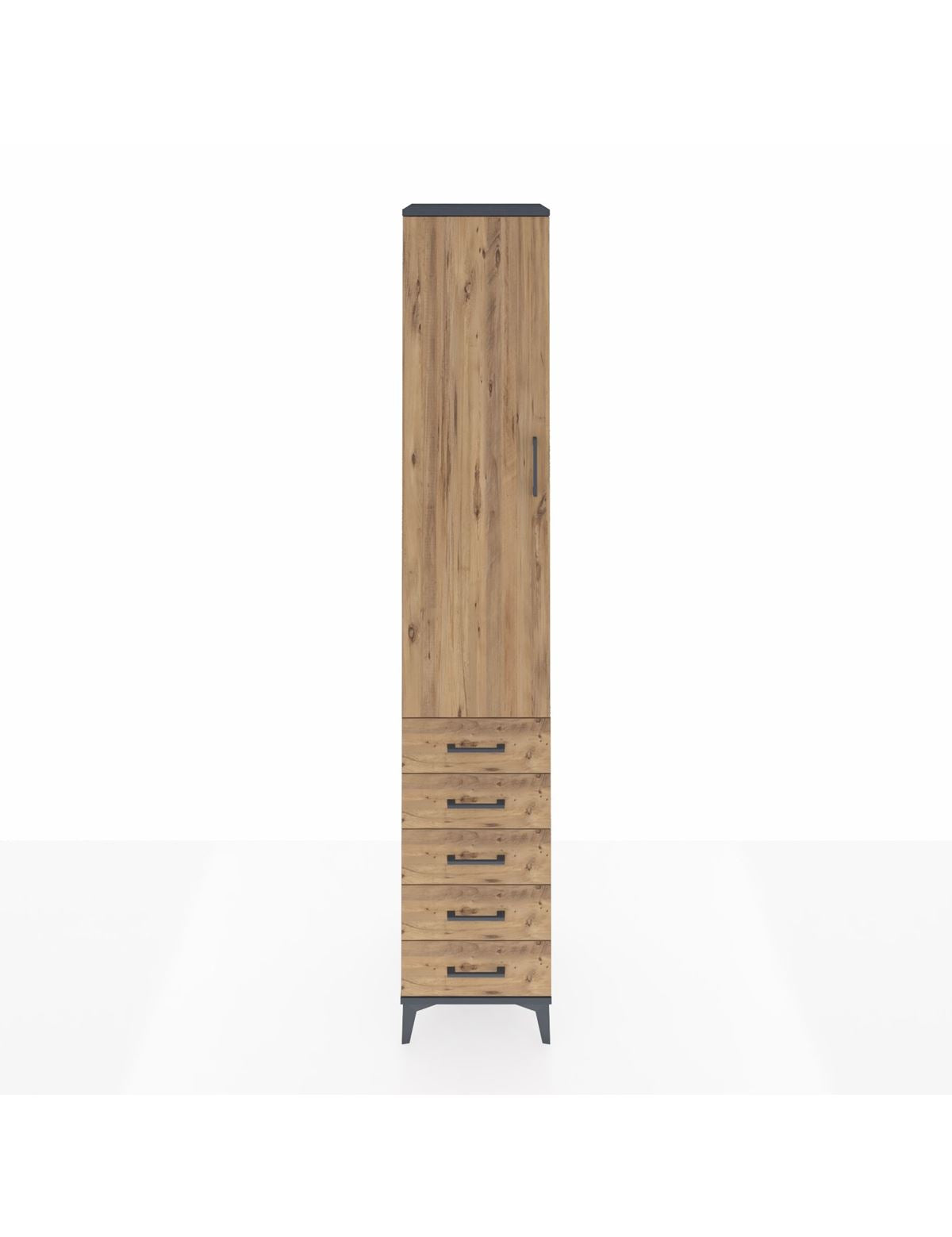 Hyperion Dolap 2 Raflı 5 Çekmeceli Tek Askılı 44x44x243 Antrasit-Çam