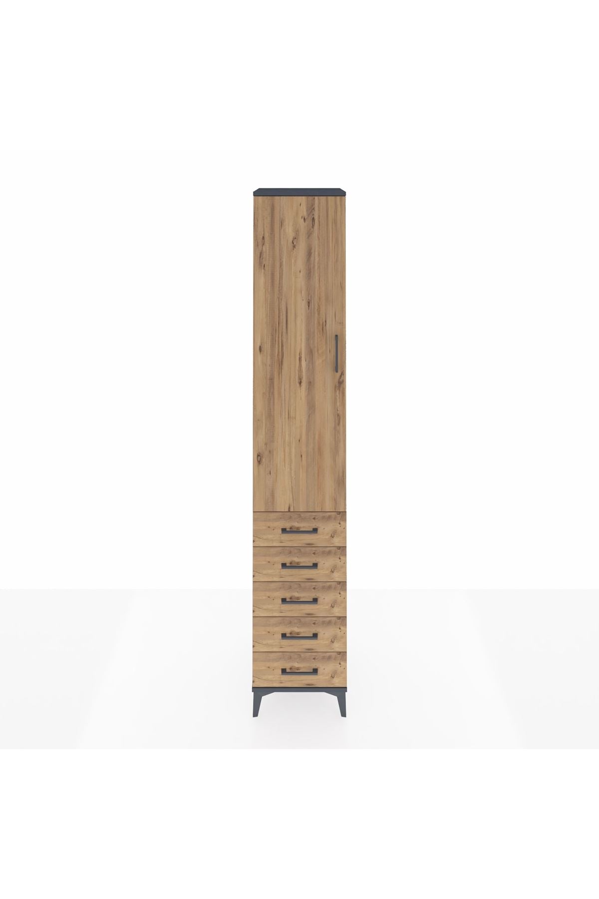 Hyperion Dolap 2 Raflı 5 Çekmeceli Tek Askılı 44x44x243 Antrasit-Çam