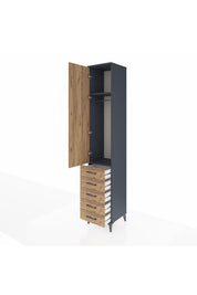 Hyperion Dolap 2 Raflı 5 Çekmeceli Tek Askılı 44x44x243 Antrasit-Çam