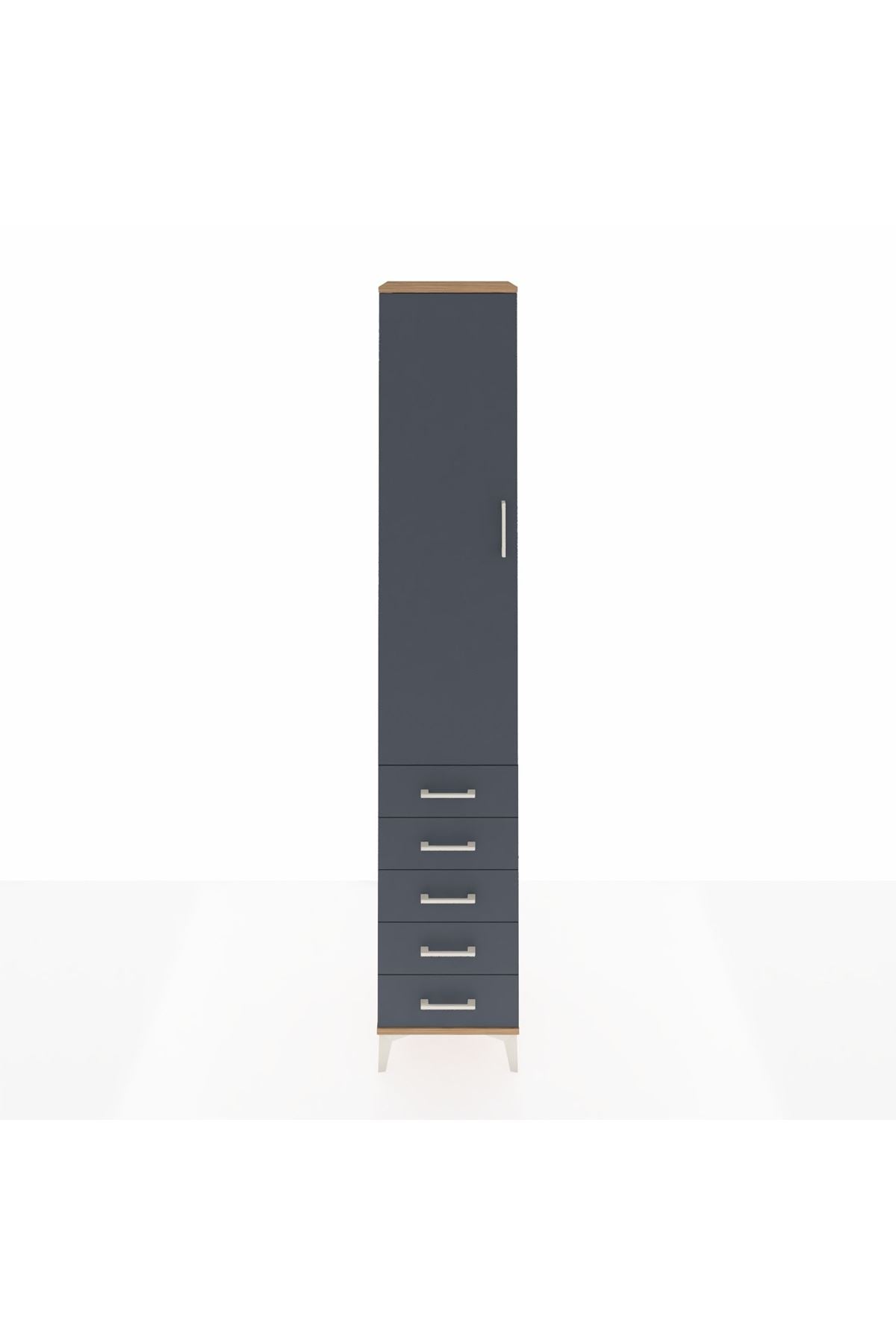Hyperion Dolap 2 Raflı 5 Çekmeceli Tek Askılı 44x44x243 Çam-Antrasit