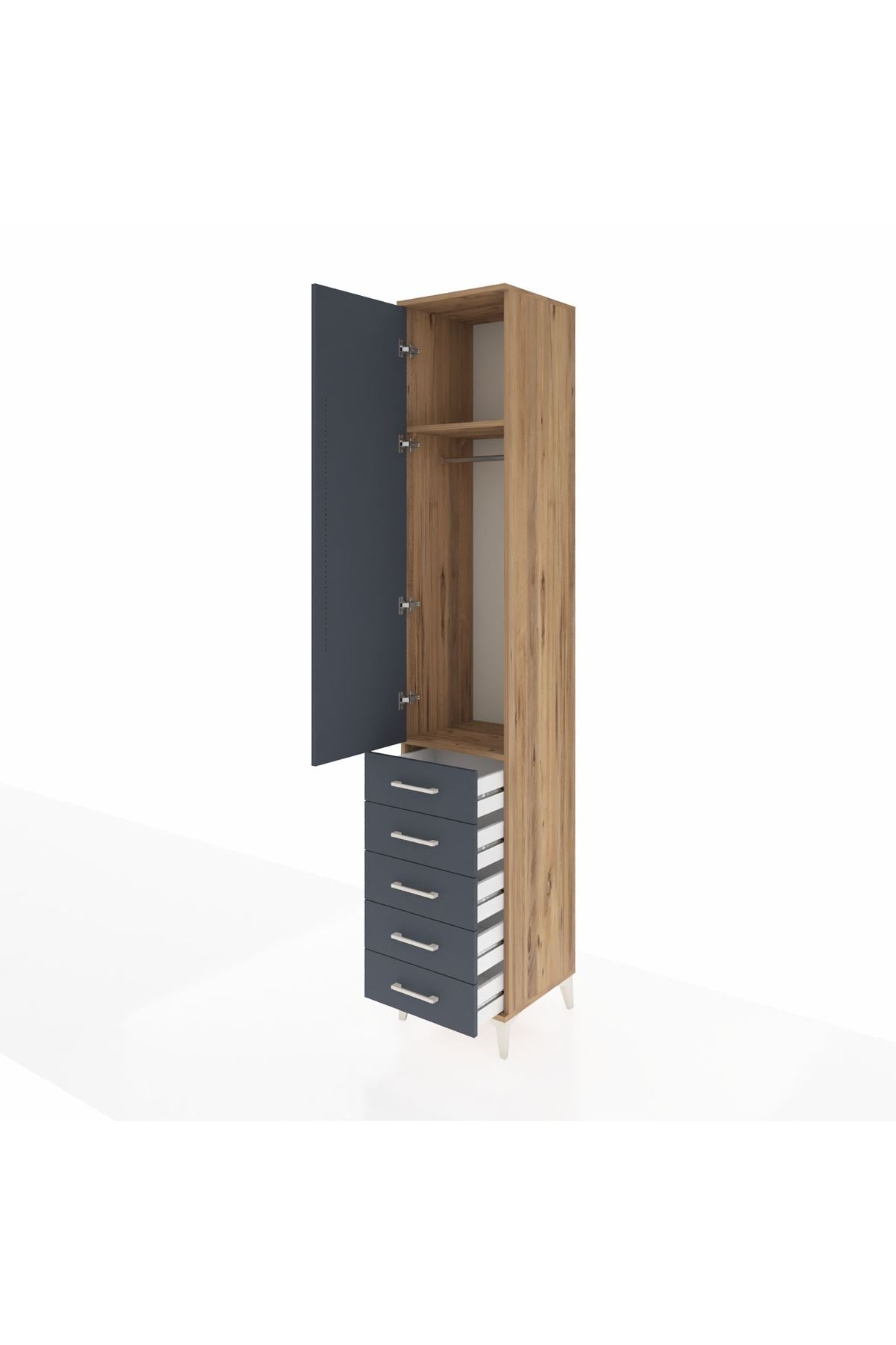 Hyperion Dolap 2 Raflı 5 Çekmeceli Tek Askılı 44x44x243 Çam-Antrasit