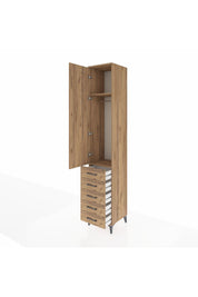 Hyperion Dolap 2 Raflı 5 Çekmeceli Tek Askılı 44x44x243 Çam-Çam