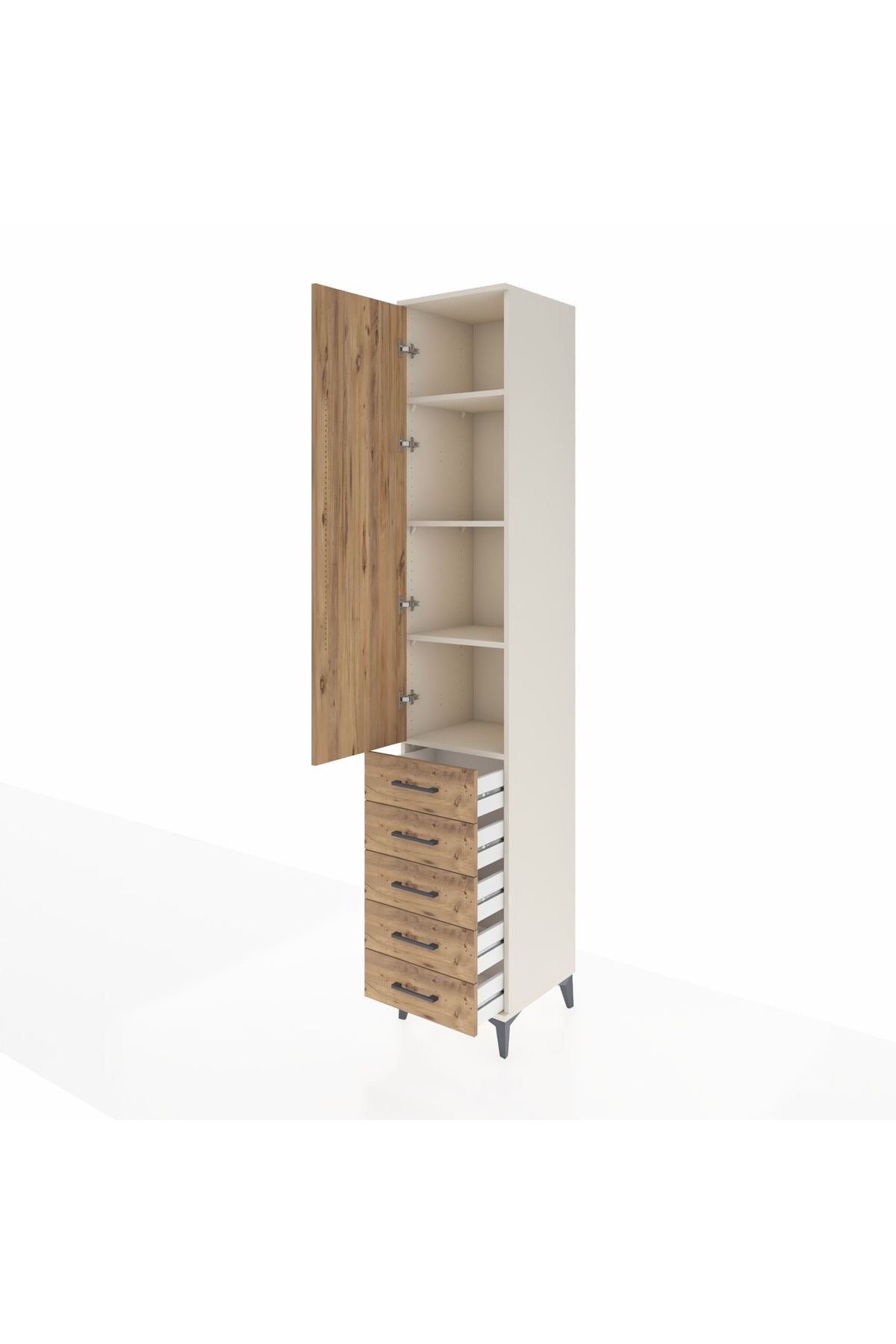 Hyperion Dolap 4 Raflı 5 Çekmeceli Tek Kapaklı 44x44x243 Aytaşı-Çam