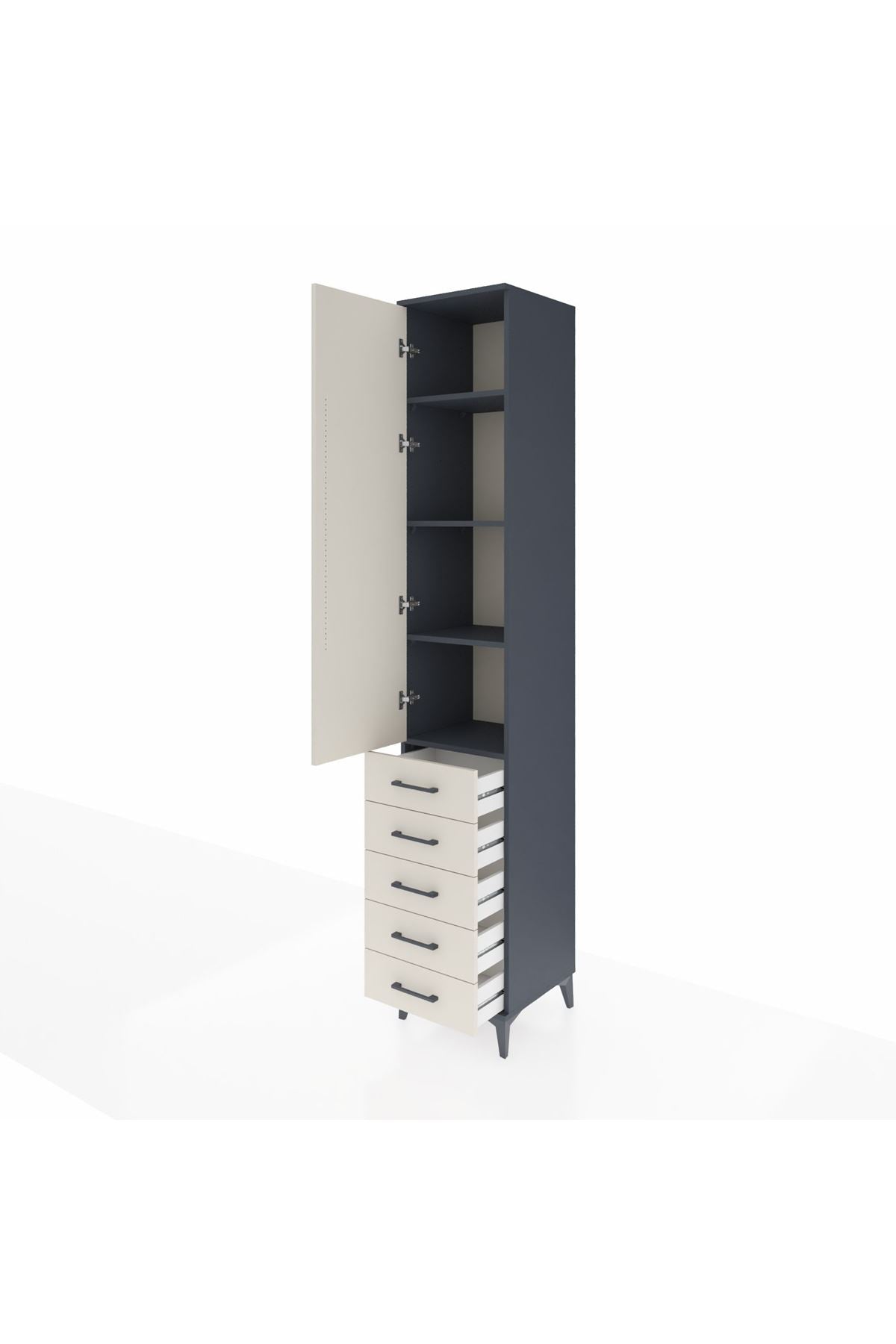 Hyperion Dolap 4 Raflı 5 Çekmeceli Tek Kapaklı 44x44x243 Antrasit-Aytaşı