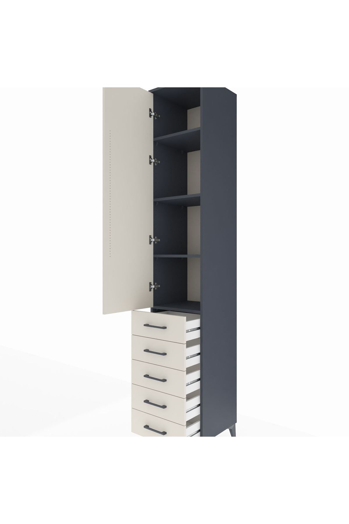 Hyperion Dolap 4 Raflı 5 Çekmeceli Tek Kapaklı 44x44x243 Antrasit-Aytaşı