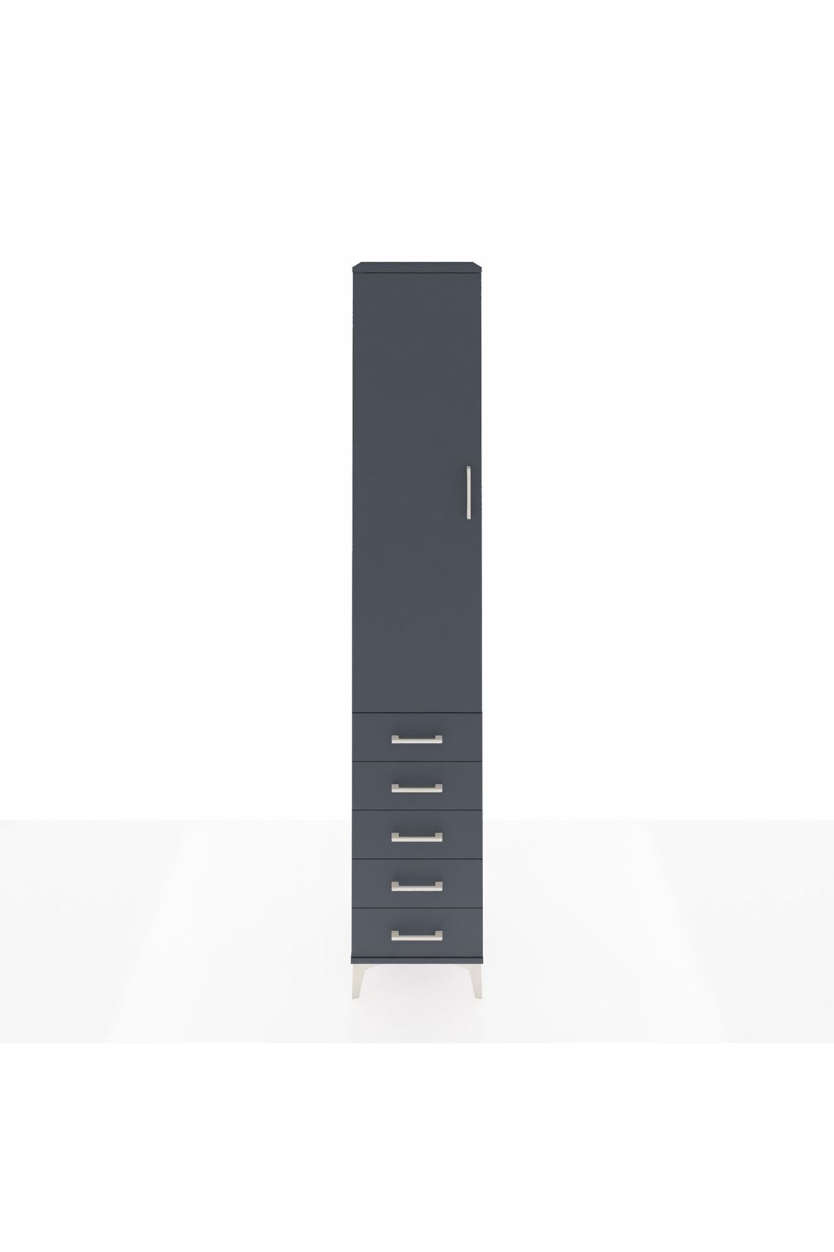 Hyperion Dolap 4 Raflı 5 Çekmeceli Tek Kapaklı 44x44x243 Antrasit-Antrasit