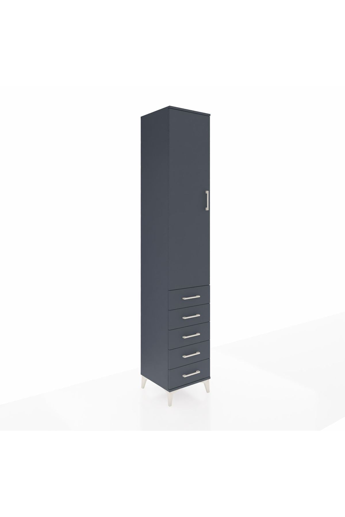 Hyperion Dolap 4 Raflı 5 Çekmeceli Tek Kapaklı 44x44x243 Antrasit-Antrasit