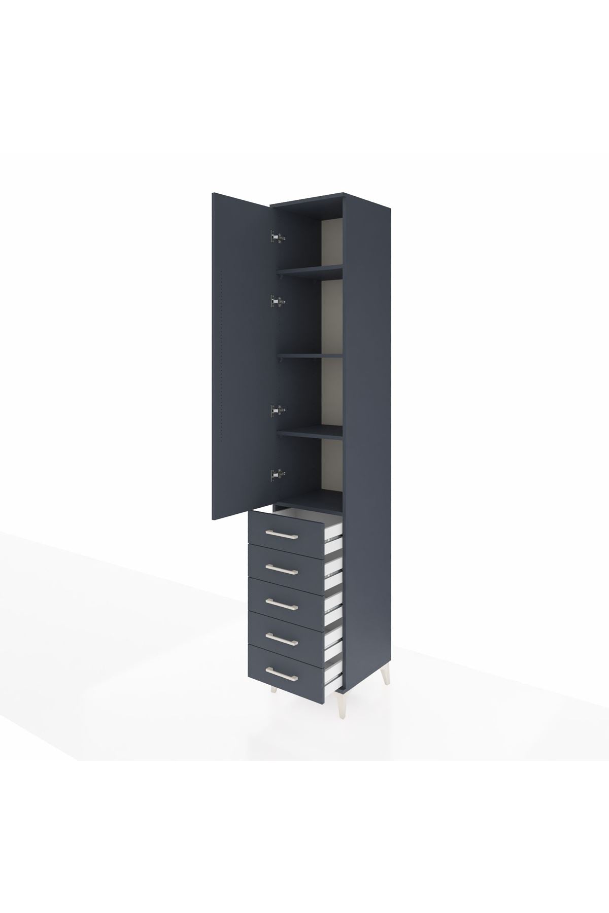 Hyperion Dolap 4 Raflı 5 Çekmeceli Tek Kapaklı 44x44x243 Antrasit-Antrasit