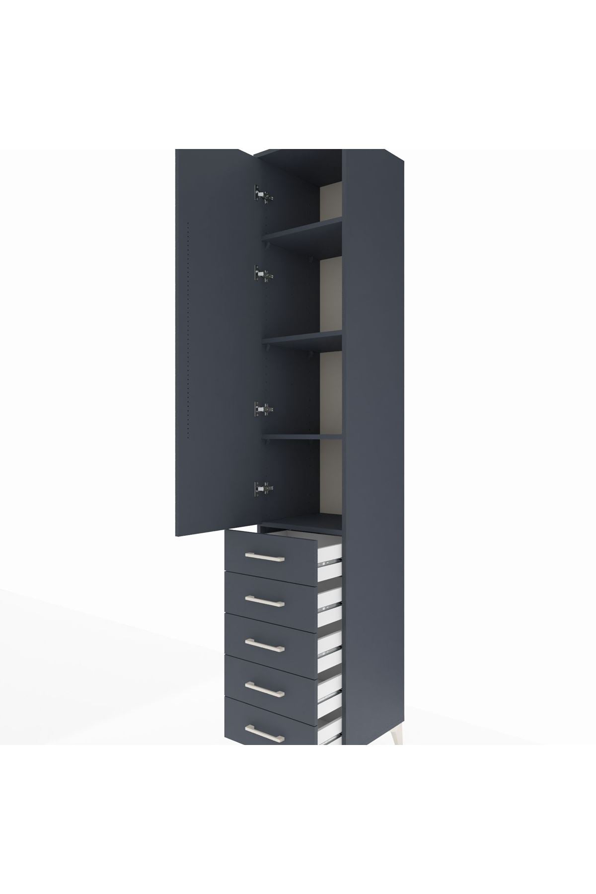 Hyperion Dolap 4 Raflı 5 Çekmeceli Tek Kapaklı 44x44x243 Antrasit-Antrasit