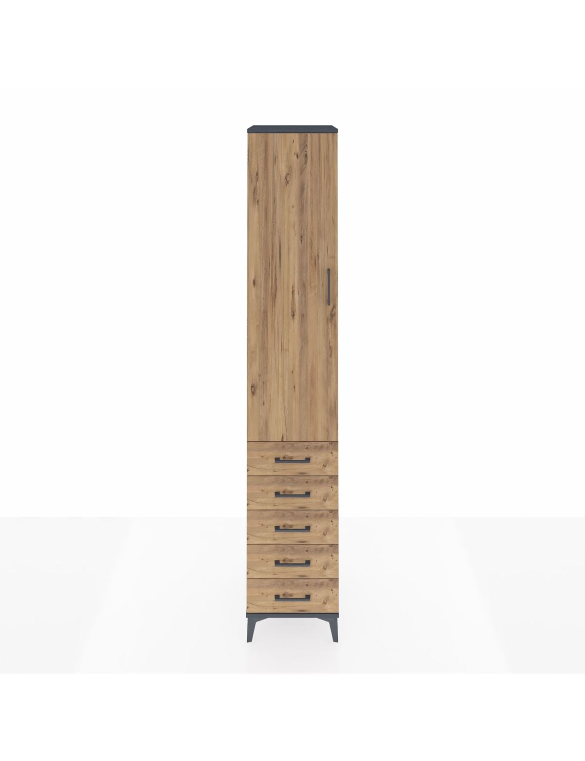 Hyperion Dolap 4 Raflı 5 Çekmeceli Tek Kapaklı 44x44x243 Antrasit-Çam