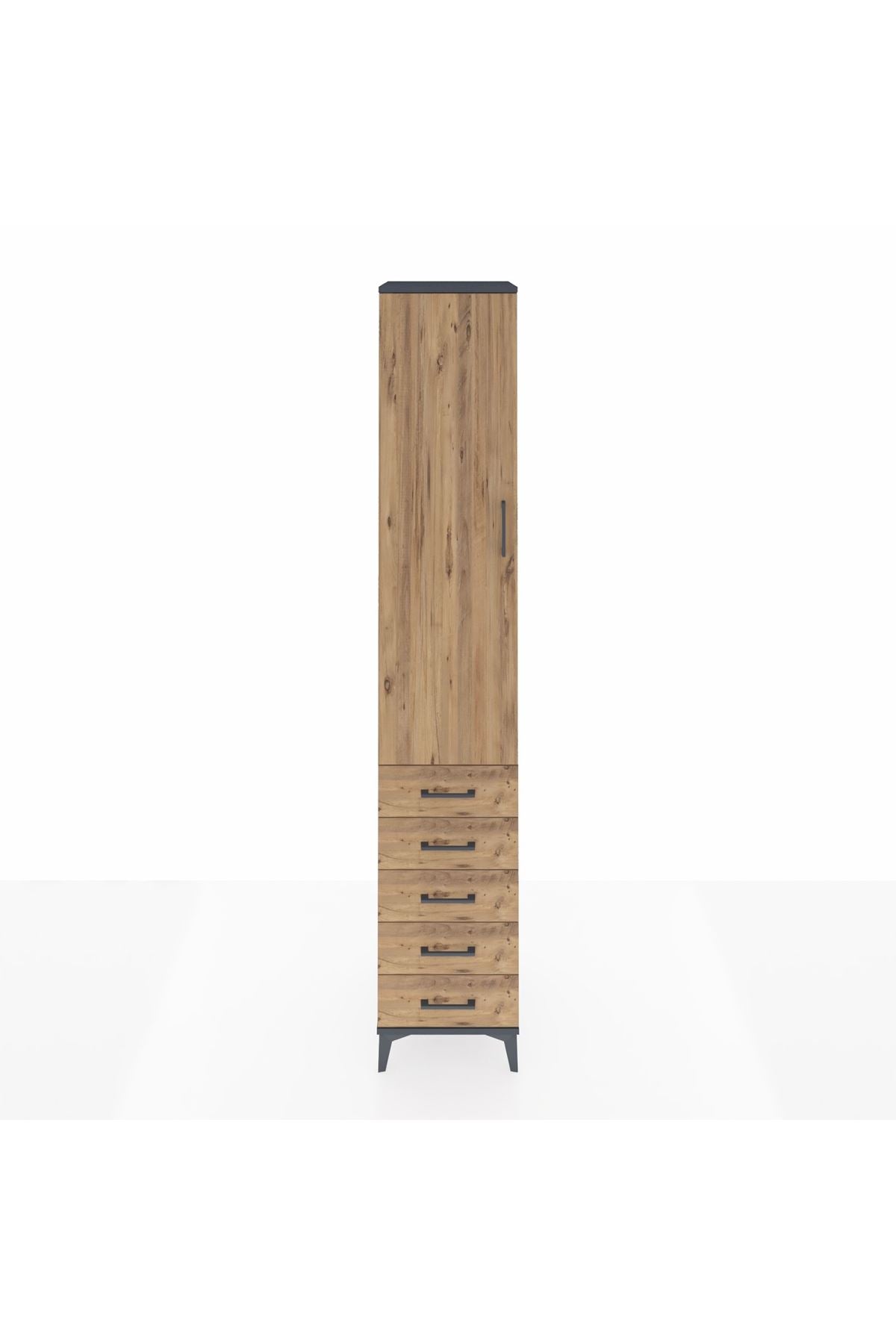 Hyperion Dolap 4 Raflı 5 Çekmeceli Tek Kapaklı 44x44x243 Antrasit-Çam