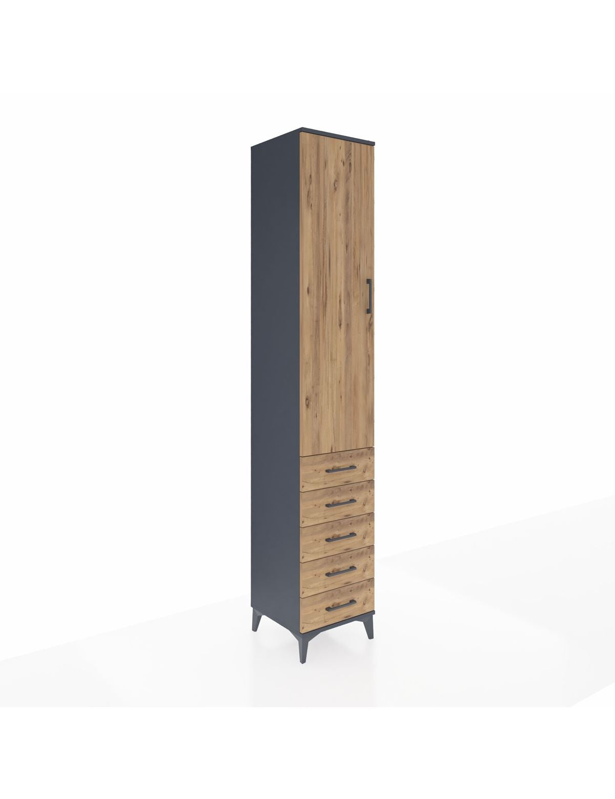 Hyperion Dolap 4 Raflı 5 Çekmeceli Tek Kapaklı 44x44x243 Antrasit-Çam