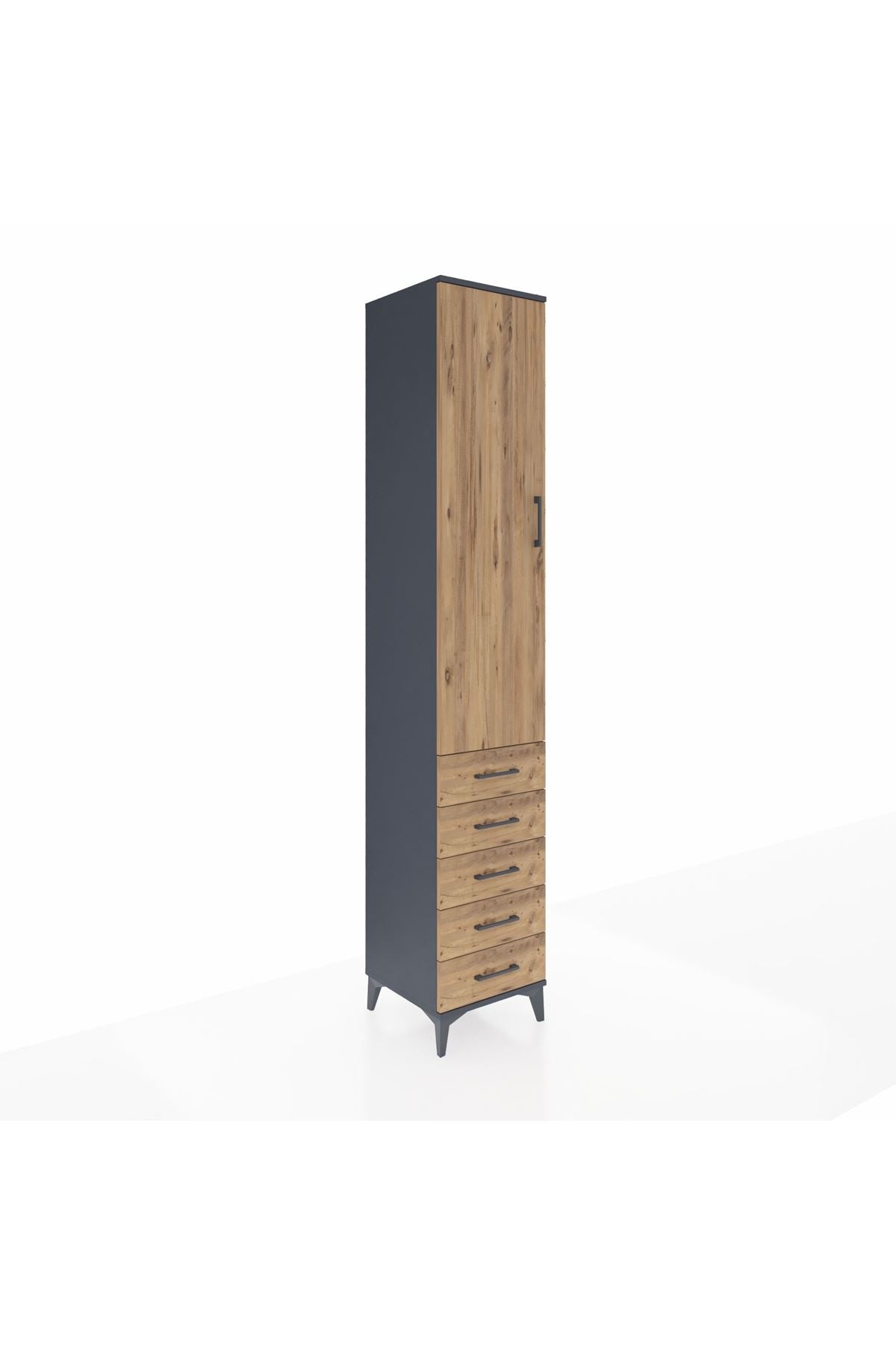 Hyperion Dolap 4 Raflı 5 Çekmeceli Tek Kapaklı 44x44x243 Antrasit-Çam