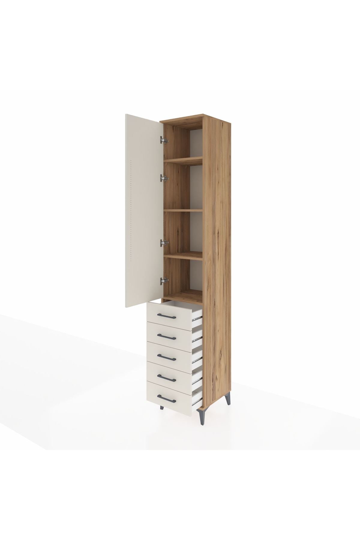 Hyperion Dolap 4 Raflı 5 Çekmeceli Tek Kapaklı 44x44x243 Çam-Aytaşı