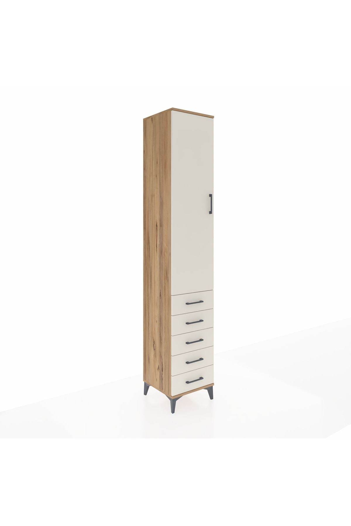 Hyperion Dolap 4 Raflı 5 Çekmeceli Tek Kapaklı 44x44x243 Çam-Aytaşı