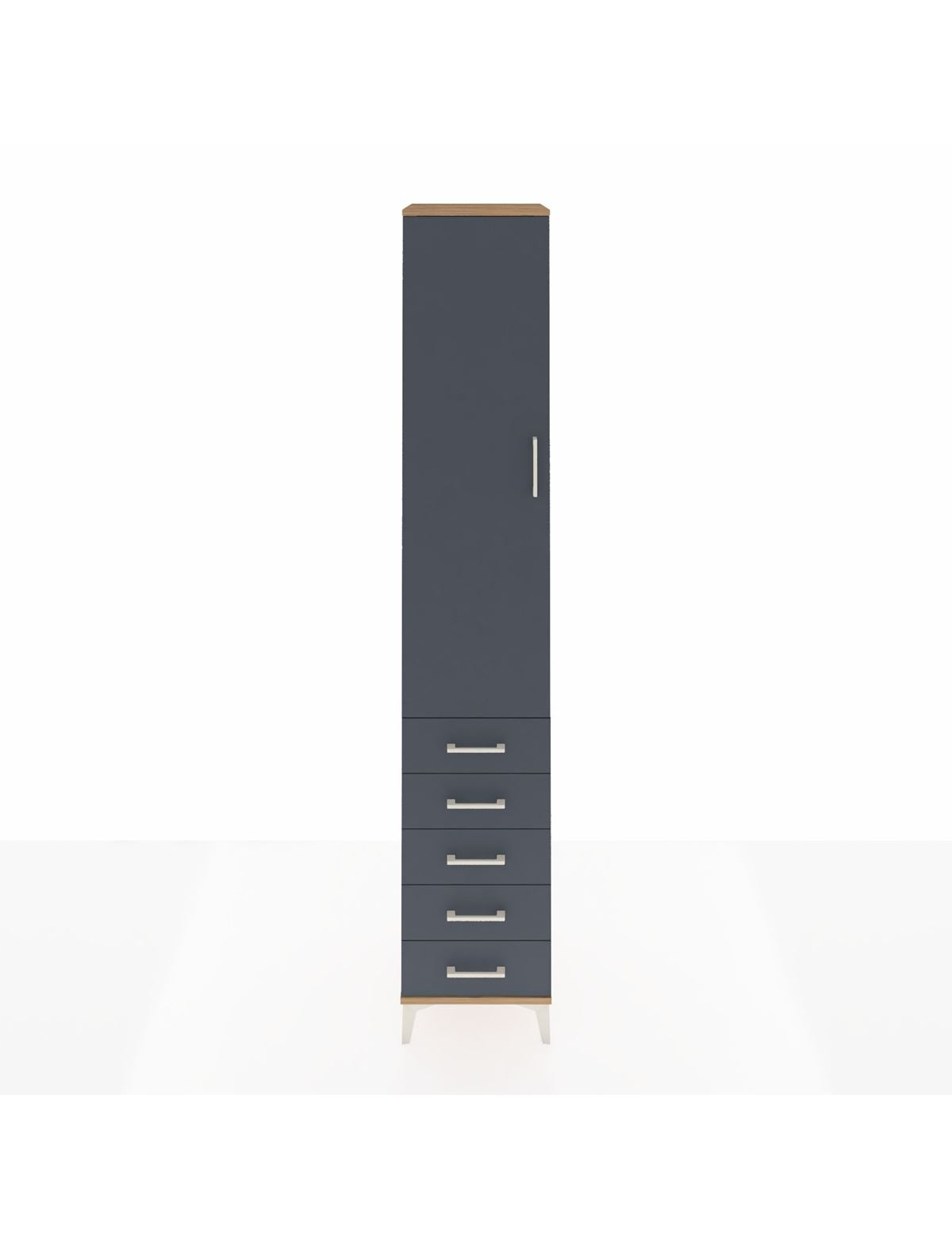 Hyperion Dolap 4 Raflı 5 Çekmeceli Tek Kapaklı 44x44x243 Çam-Antrasit