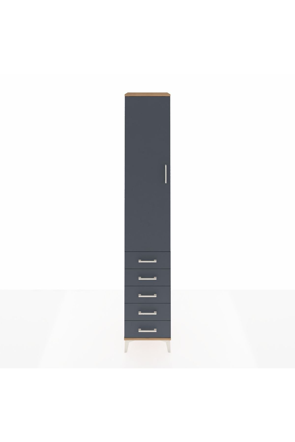Hyperion Dolap 4 Raflı 5 Çekmeceli Tek Kapaklı 44x44x243 Çam-Antrasit