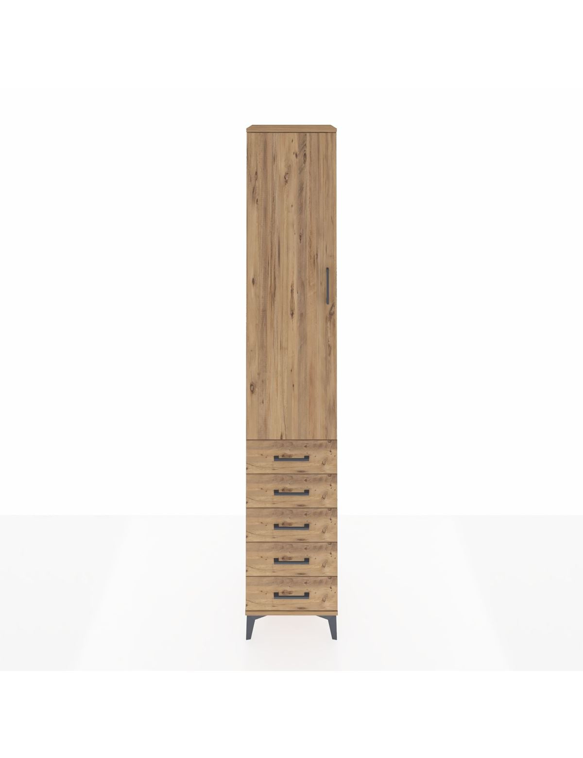 Hyperion Dolap 4 Raflı 5 Çekmeceli Tek Kapaklı 44x44x243 Çam-Çam