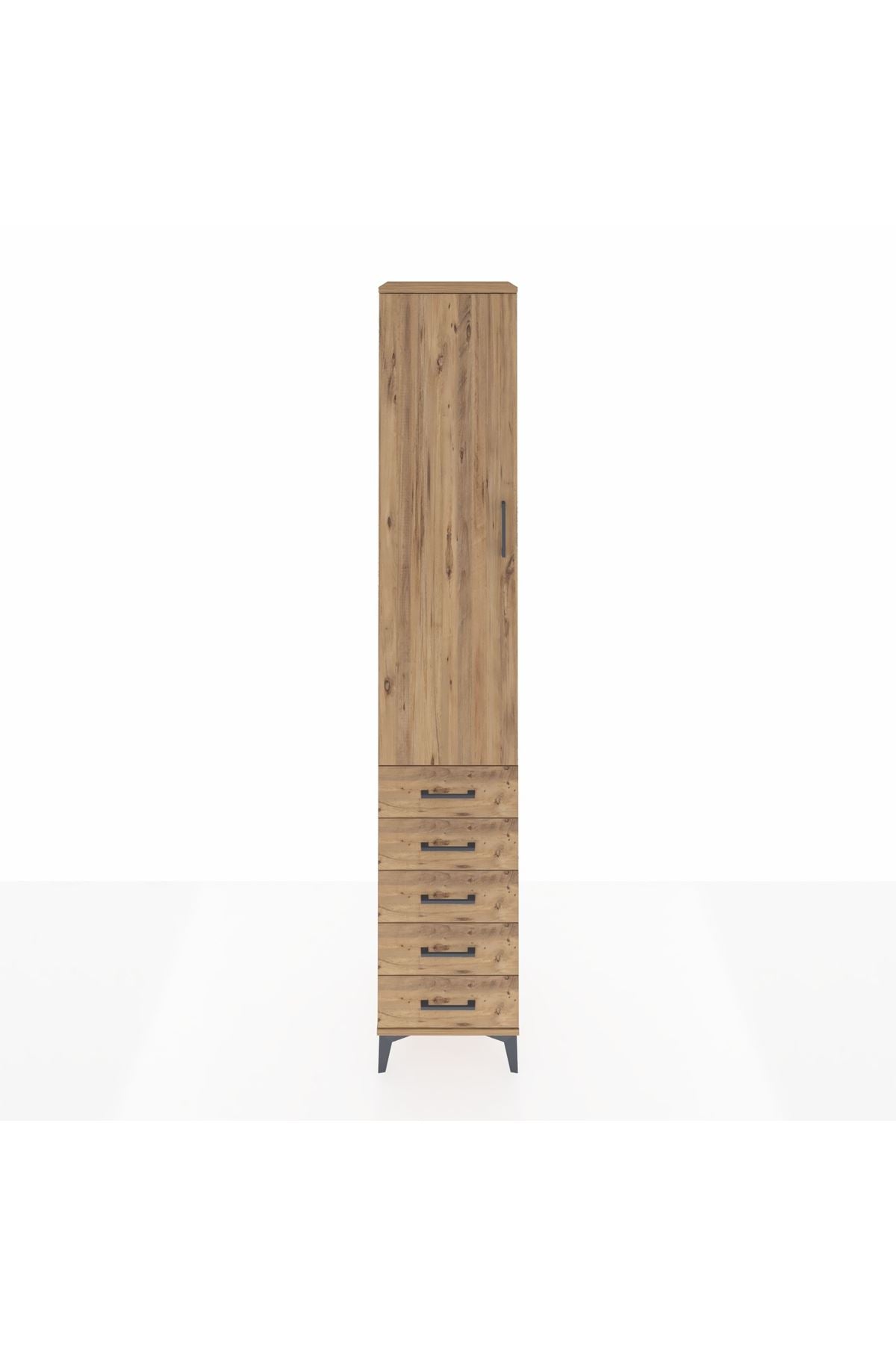 Hyperion Dolap 4 Raflı 5 Çekmeceli Tek Kapaklı 44x44x243 Çam-Çam