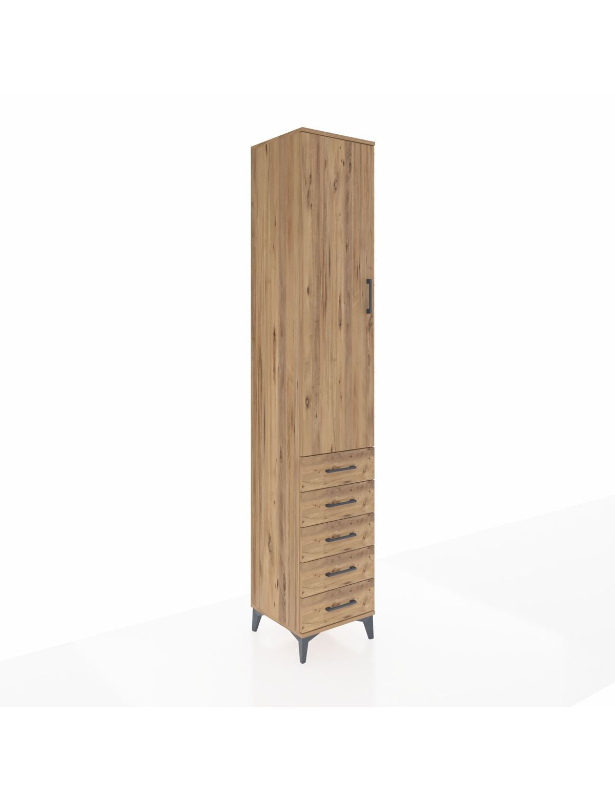 Hyperion Dolap 4 Raflı 5 Çekmeceli Tek Kapaklı 44x44x243 Çam-Çam