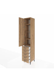 Hyperion Dolap 4 Raflı 5 Çekmeceli Tek Kapaklı 44x44x243 Çam-Çam