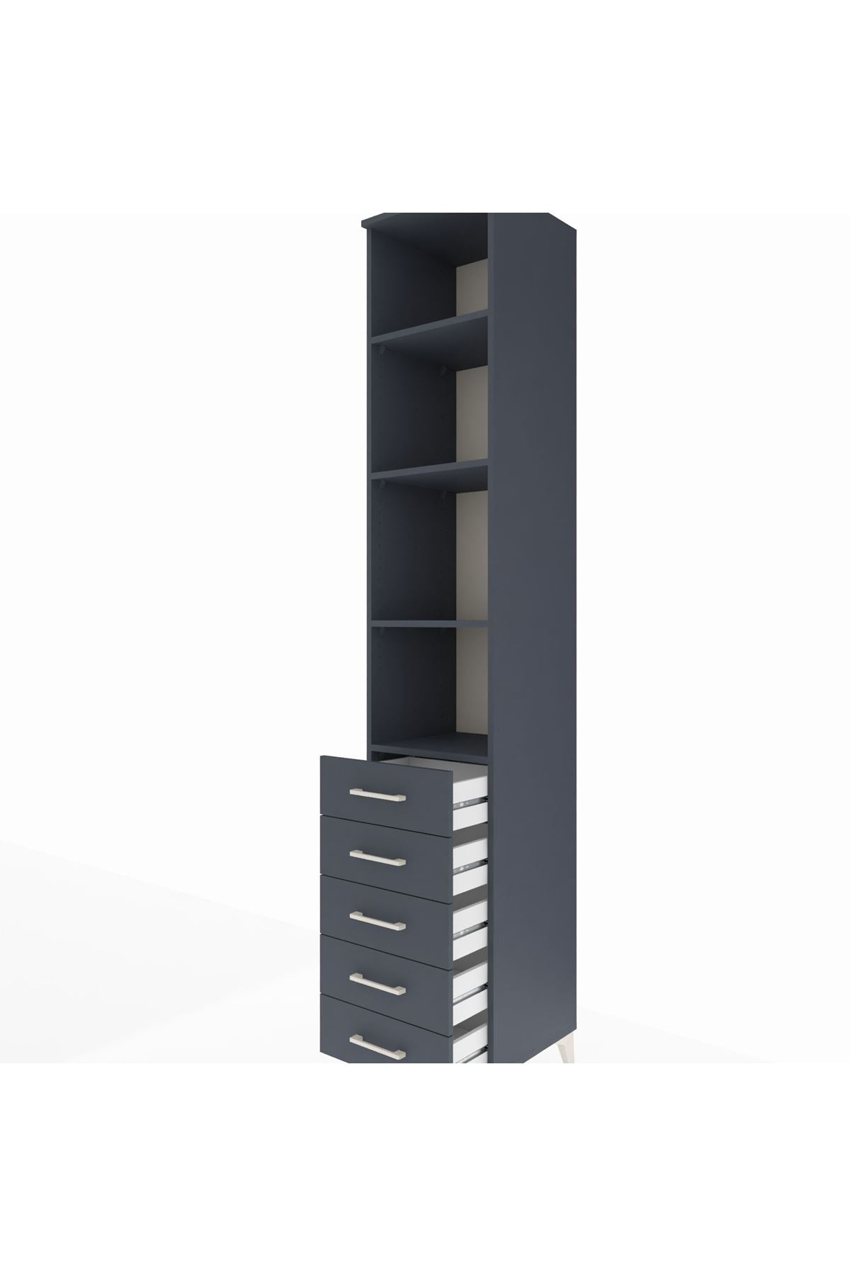 Hyperion Dolap 4 Raflı 5 Çekmeceli 44x44x243 Antrasit-Antrasit