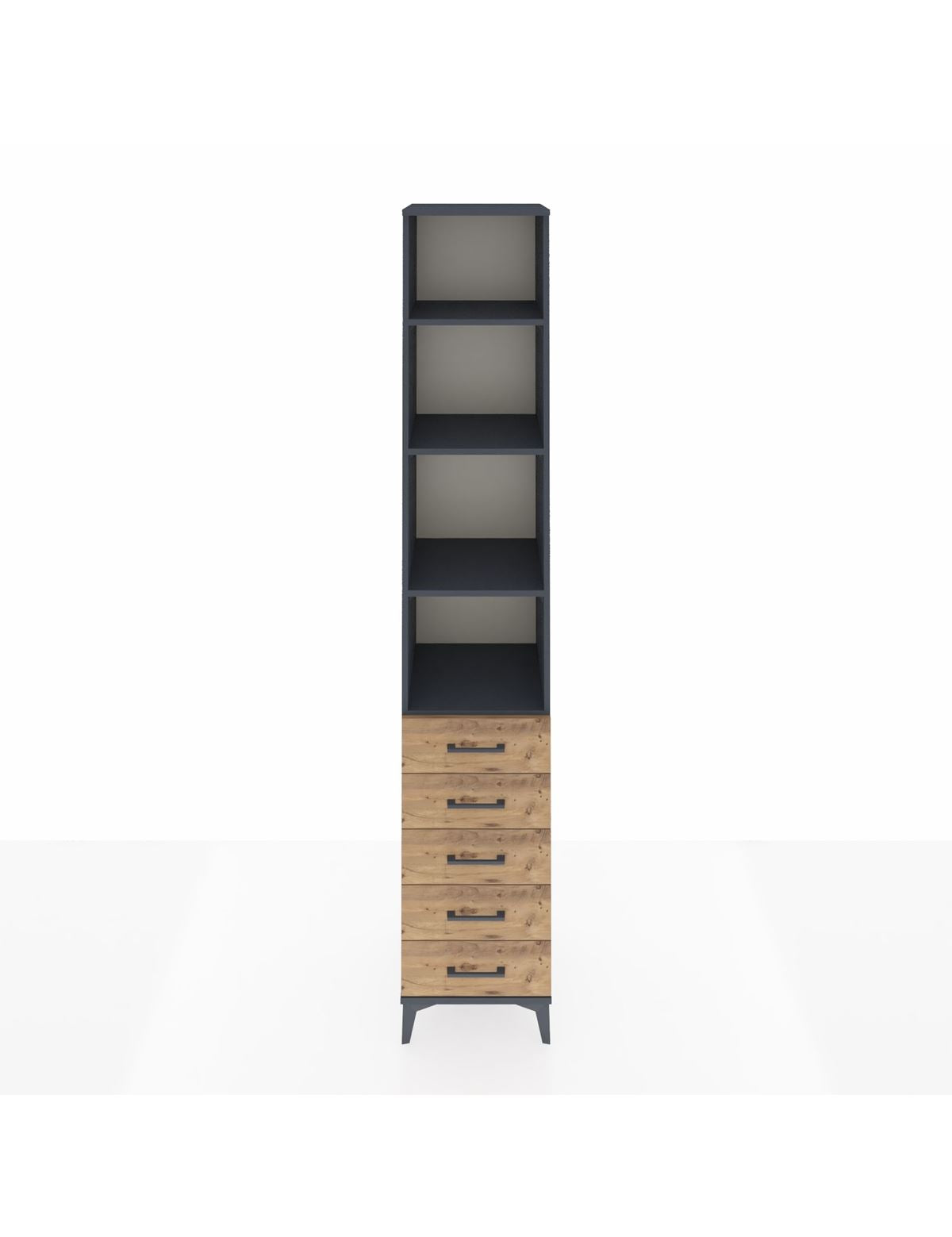 Hyperion Dolap 4 Raflı 5 Çekmeceli 44x44x243 Antrasit-Çam